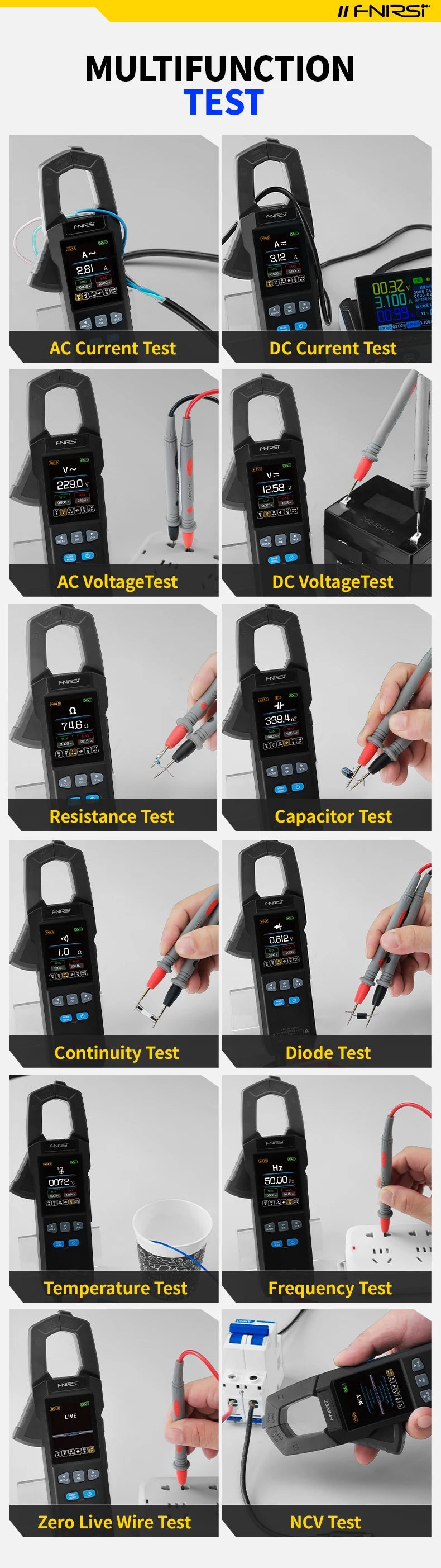 FNIRSI DMC-100 Clamp Type Multimeter Automatic Intelligent High Precision Ammeter with Temperature Probe
