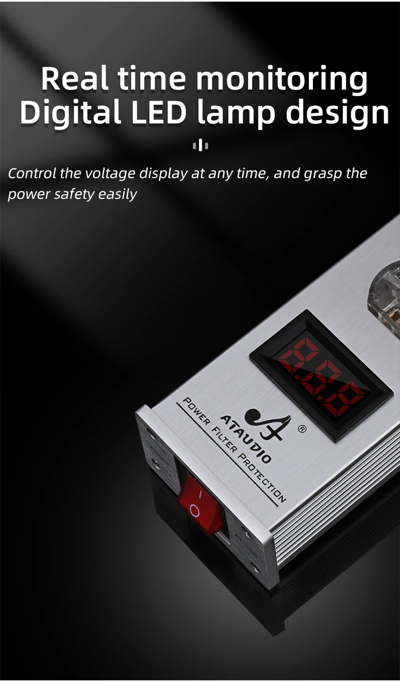 ATAUDIO HIFI Audio Power Filter Noise AC Power Filter Power 1500W 110V-250V  Purifier Surge Protection with EU Universal Outlets