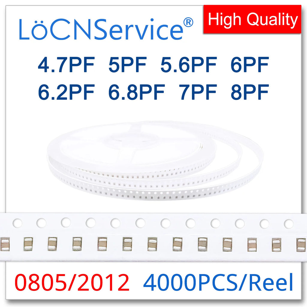 LoCNService SMD Capacitors 4000PCS 0805 2012 COG/NPO RoHS 50V 0.5% 5% 4.7PF 5PF 5.6PF 6PF 6.2PF 6.8PF 7PF 8PF High quality