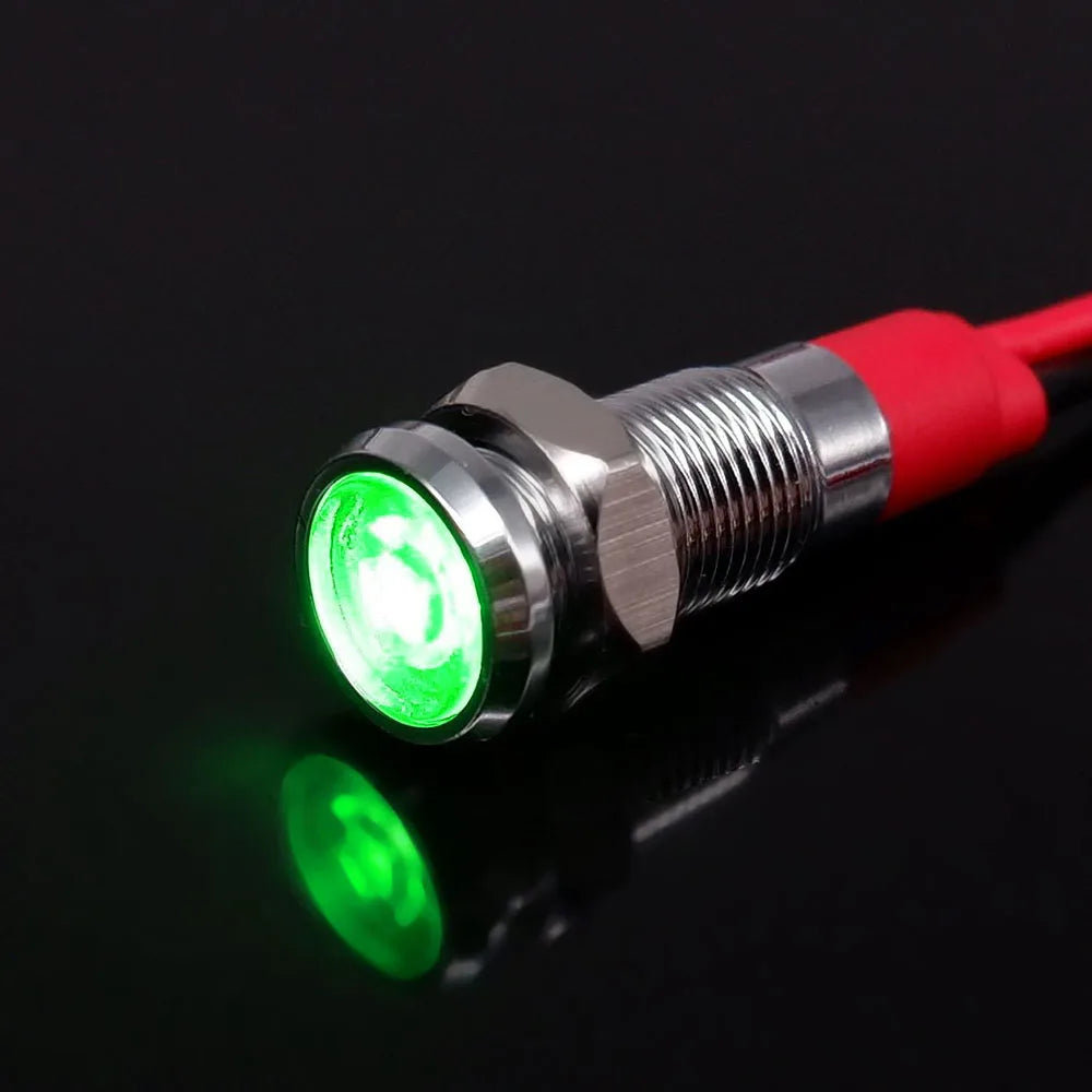 6mm Metal Indicator Light LED Warning Signal Lamp Pilot Wires Switch 3V 5V 12V 24V 220V Red Orange Blue Green White With Wire