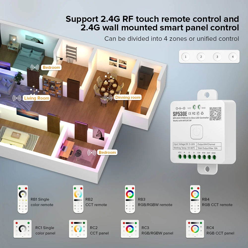 All In One LED Controller SP530E Wifi Alexa Google Home BT SP630E 5CH PWM SPI Pixels LED Strip Light WS2811 WS2812B SK6812 FCOB