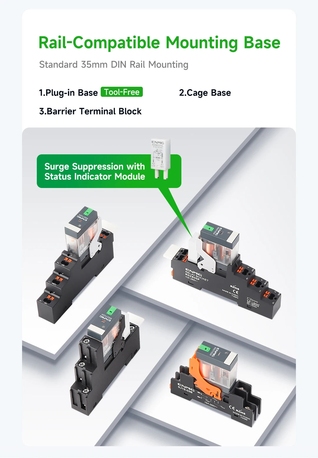 ENMG RXG Slim Power Relay 12A 24VDC/220VAC Coil, DIN Rail Mount Industrial Relay for PLC Control System