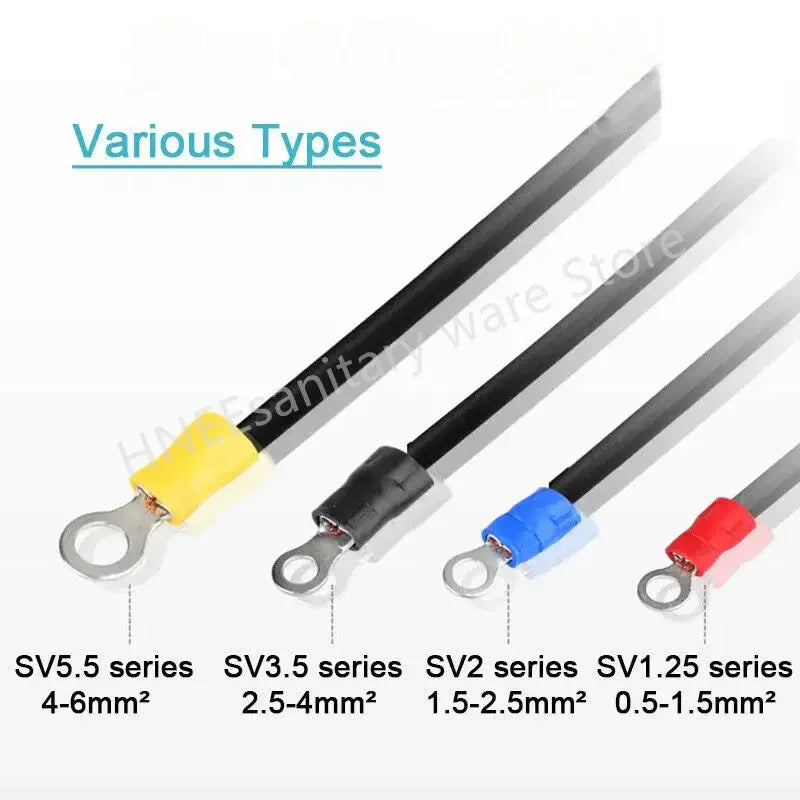 50PCS Ring Crimp Terminals Electrical Wire Connector M3/M4/M5/M6/M8/M10/M12 Insulation Ferrule Lug Quick Splice Connection Screw