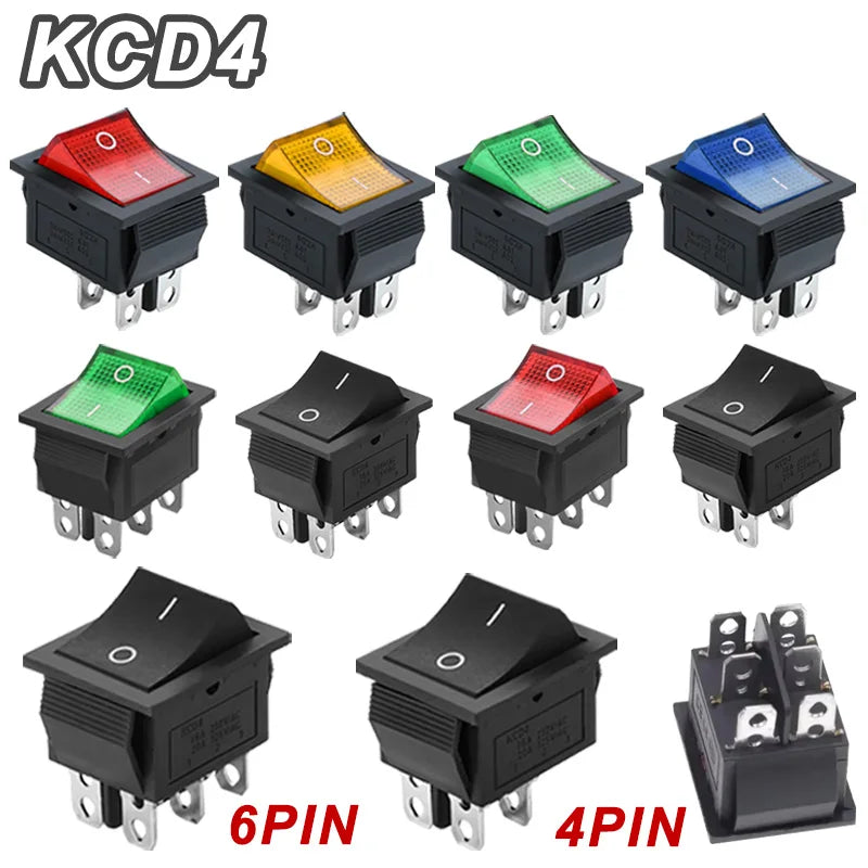 5/20Pcs KCD4 4/6Pin Snap-in Switch ON/OFF Rocker Switch Led Light Toggle Switches 25x31mm 16A 250V AC