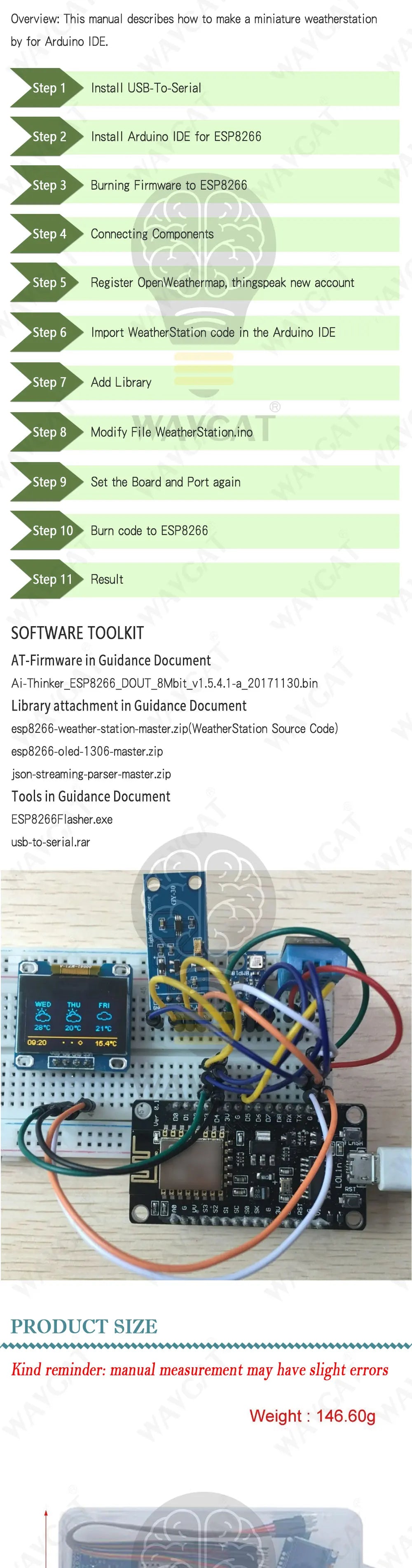 ESP8266 Weather Station Kit, Temperature & Humidity Sensor with OLED Display, Breadboard and Accessories for Arduino IoT Project