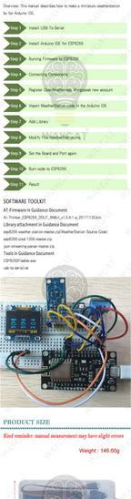 ESP8266 Weather Station Kit, Temperature & Humidity Sensor with OLED Display, Breadboard and Accessories for Arduino IoT Project