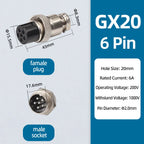 GX20 Aviation Connector 2/3/4/5/6/7/8 Pin Male Female Metal Plug Socket Push Pull Cable Connector Silver Plated Co