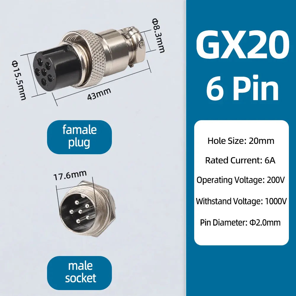 GX20 Aviation Connector 2/3/4/5/6/7/8 Pin Male Female Metal Plug Socket Push Pull Cable Connector Silver Plated Co