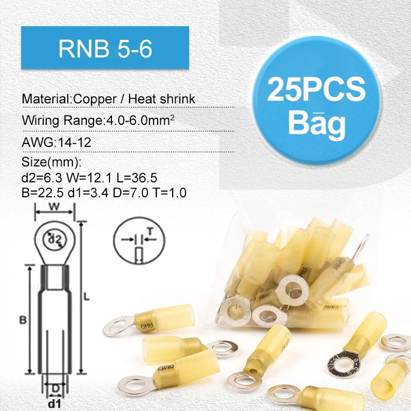 25PCS Heat shrink Insulated Ring Electrical Wire Crimp Terminals M5/M6/M8/M10 for Assortment Electric wiring Connector