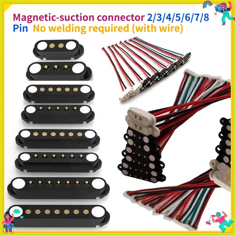 1/5Set 2A DC Magnetic Pogo Pin Connector 2Pin 3Pin 4 5 6 7 8 9 Pin Pogopin Male Female Spacing 2.5/2.80mm Spring Loaded Socket