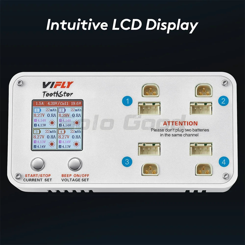 VIFLY ToothStor 4 Port 2S Balance Charger With Storage Mode LCD Display LiHV/LiPo Battery For RC FPV Freestyle Racing Drone