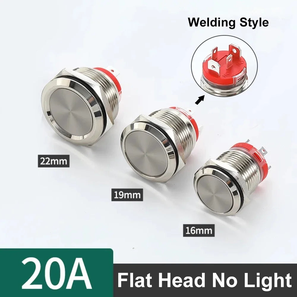 16/19/22mm 20A High Current Metal Push Button Switch IP67 Waterproof LED Light Momentary Latching Car Engine Power Switch Red