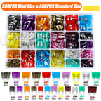 1000/306/120/50PCS Car Fuses Assortment Kit, Mixed Vehicle Blade Fuses - Standard & Mini & Low Profile Mini Fuse