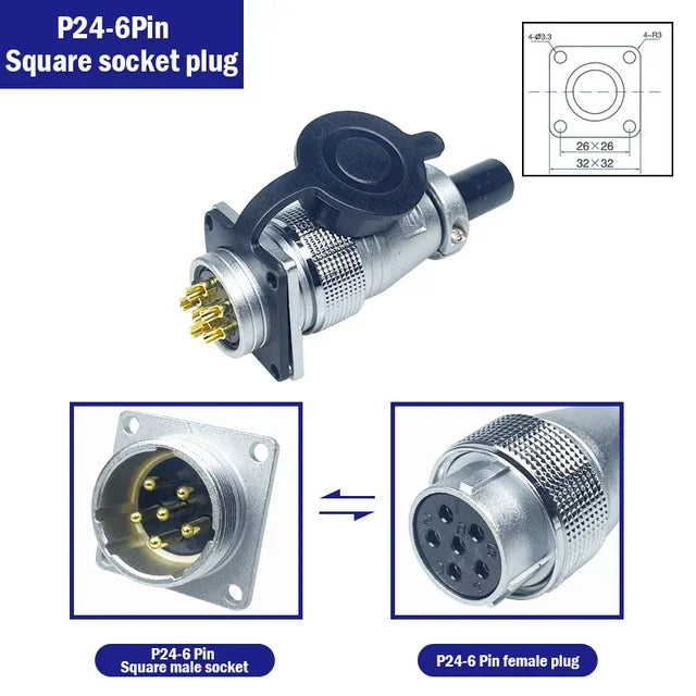 PLS24 WS24 6/10/12/19 Pin Metal Circular Aviation Socket Plug Wire Female Male Connector M24 Threaded Coupling Panel