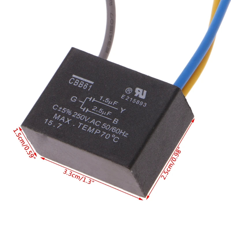 Black CBB61 1.5uF+2.5uF 3 Wires 250V 50/60Hz Capacitor For Ceiling Fan