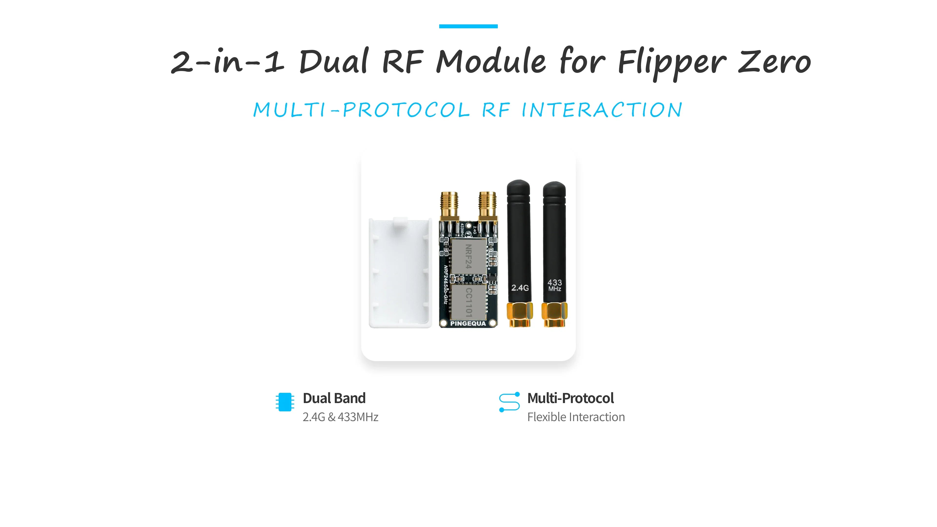 New Flipper Zero RF Development Board, PINGEQUA RF Lab App-Ready, NRF24 + CC1101 Module 2.4GHz & 433MHz Auto Switch