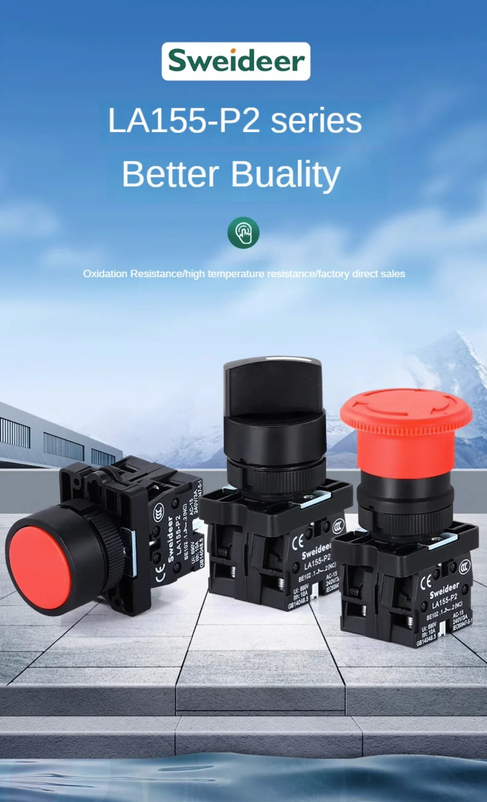 22mm Push Button Switch Momentary Reset ON OFF 12V/220V/48V/24V Black NC NO Power Button for Electrical Industrial Panelboard