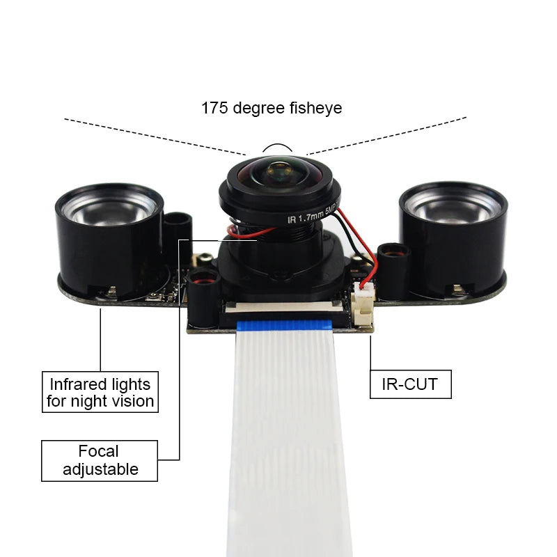 Raspberry Pi 5MP Camera OV5647 1080P Optional Wide Angle Night Vision IR-CUT Fisheye Webcam for Raspberry Pi 4 Model B 3B Plus