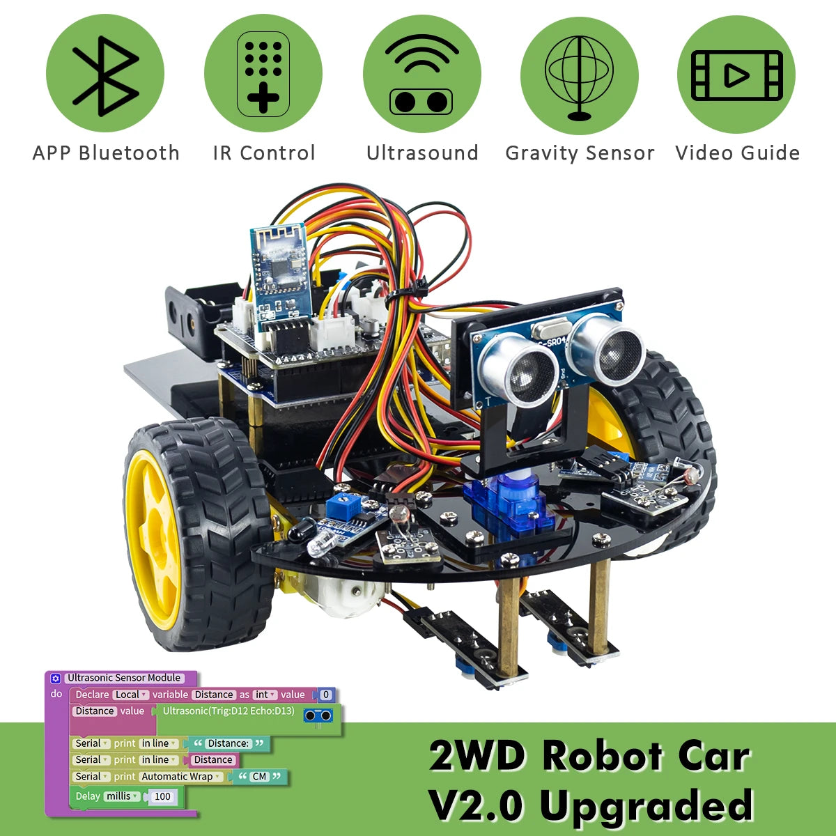 LAFVIN Smart Robot Car for Arduino 2WD Chassis Robot Car Kit With Ultrasonic Module, L298N Driver Board, Remote, IR Control