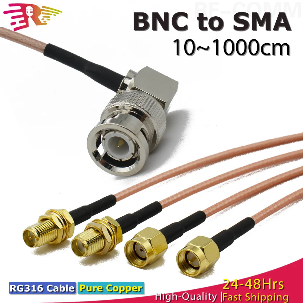 Q9 BNC To SMA RPSMA Male Female Right Angle Coax Jumper Pigtail RG316 Cable Crimp Fast Delivery WiFi Antenna Extension Cable