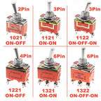 5pcs Toggle Switch SPST DPDT 250V 15A Latching ON-OFF ON-ON ON-OFF-ON 1021 1121 1221 1322 Power Button Switch Rocker Switch