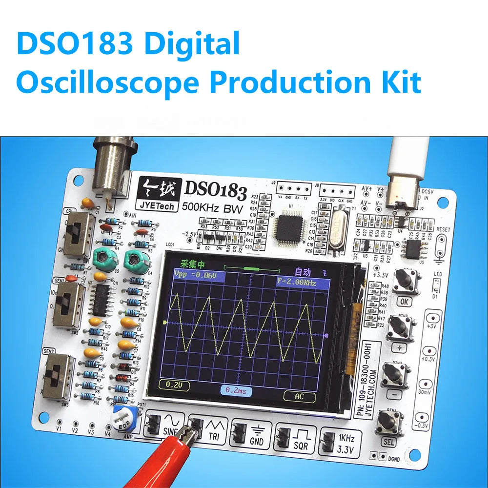 DSO183 Microcontroller Kit DIY Mini LCD Digital Oscilloscope Kit Electronic Welding Training Production Parts 0-500KHz Type C