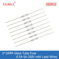 100PCS 3*10MM Fast-Blow Glass Tube Fuse with Lead Wires 0.5A 1A 1.5A 2A 2.5A 3A 4A 5A 250V Axial Fast Glass Fuse with Lead Wire