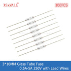100PCS 3*10MM Fast-Blow Glass Tube Fuse with Lead Wires 0.5A 1A 1.5A 2A 2.5A 3A 4A 5A 250V Axial Fast Glass Fuse with Lead Wire