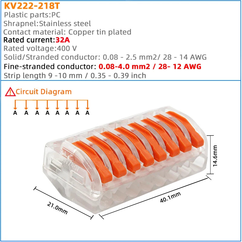 Compact Quick Plug-in Terminal for Cable Connectors, 30/50/100 Piece Terminal Orange Home Wiring Module Paralleling Device