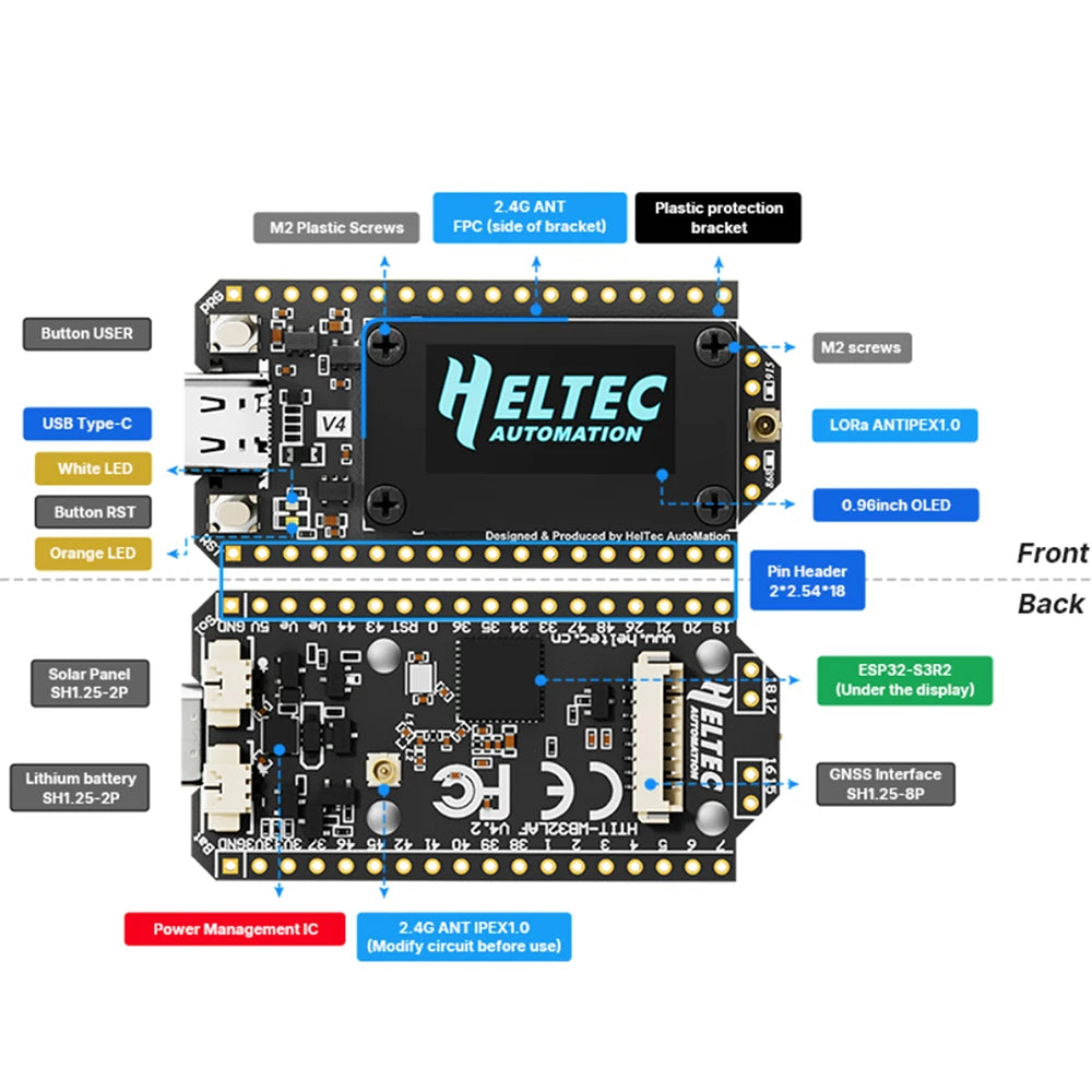WiFi LoRa 32 V4 ESP32 Bluetooth WiFi Development Board, 0.96-inch Digital Display ESP32-S3R2 Low-Power IoT Development Board
