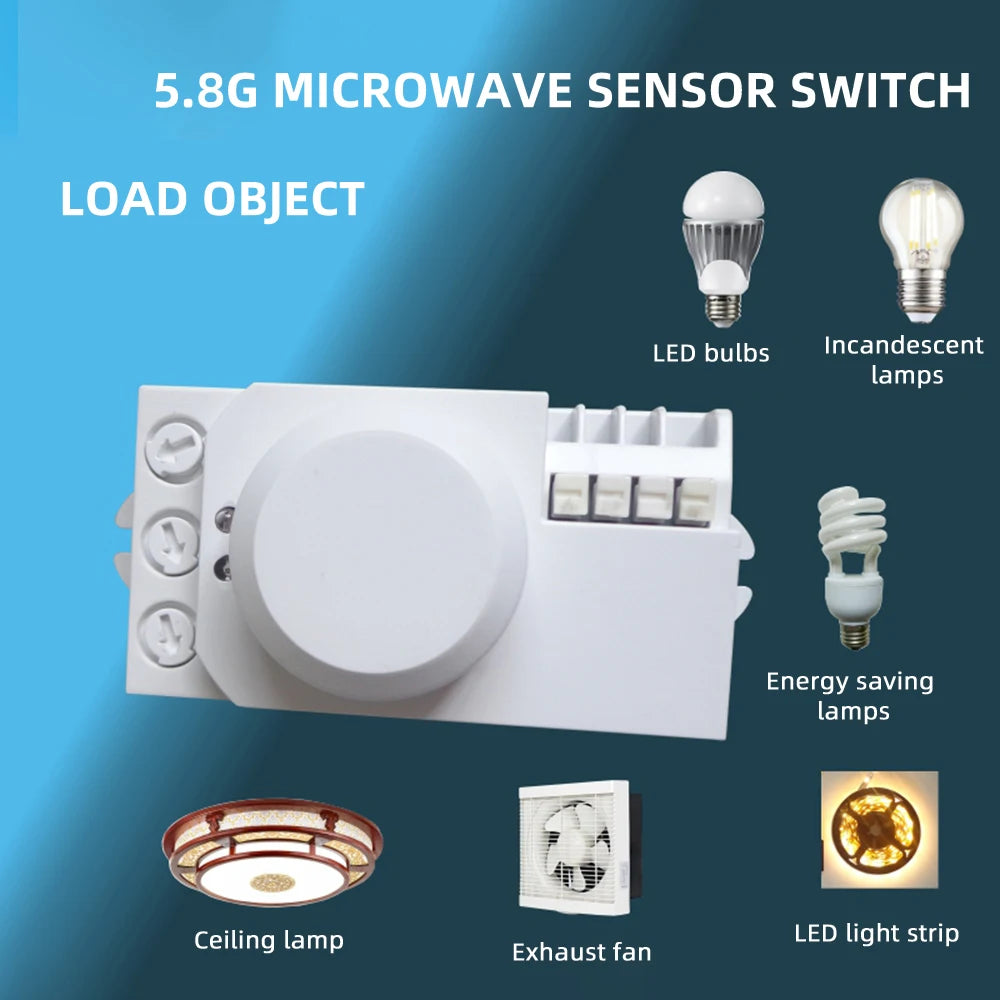 Diymore 5.8G Microwave Radar Sensor Switch AC85-250V Intelligent Energy Saving Control Microwave Radar Sensor Motion Detector