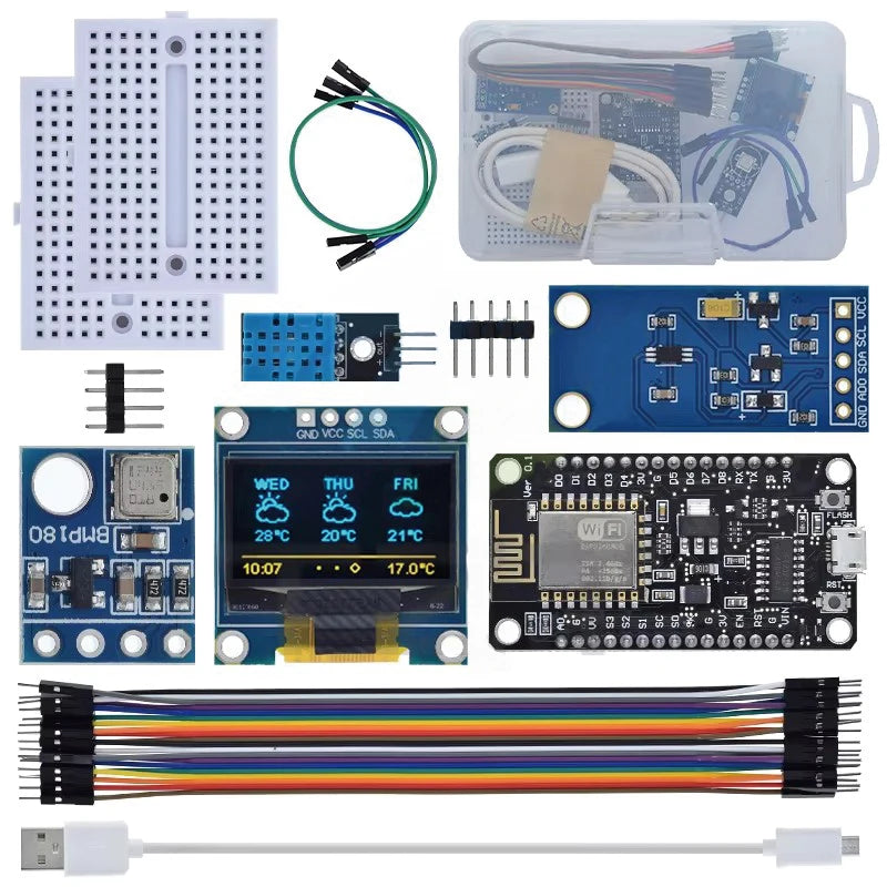 ESP8266 Weather Station Kit, Temperature & Humidity Sensor with OLED Display, Breadboard and Accessories for Arduino IoT Project