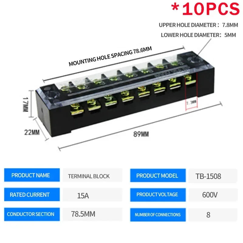 10PCS TB-1503/TB-1506 15A TB-2503/TB2506 600V 15A Dual Row Strip Screw Terminal Block wire Fixed Wiring Board connector