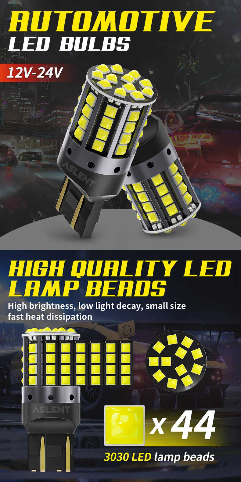 2pcs Car LED Lights BA15S P21W 1156 BAU15S PY21W 1157 BAY15D 44*3030SMD Canbus Front Tail Turn Signal Lamps 7440 7443 W21/5W 12V
