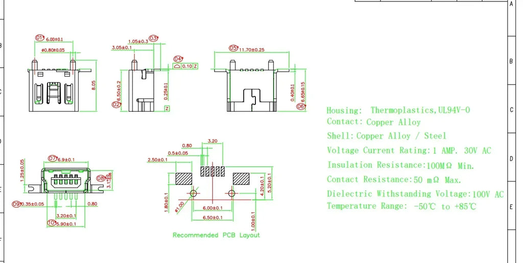 10Pieces 9Types Mini USB Connector B Type USB 2.0 Jack 5pin SMT DIP PCB Board Sink 1.7 USB Socket Female Jack 2.0