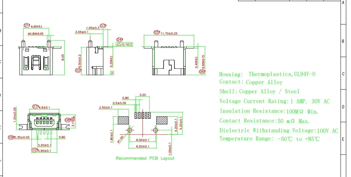10Pieces 9Types Mini USB Connector B Type USB 2.0 Jack 5pin SMT DIP PCB Board Sink 1.7 USB Socket Female Jack 2.0