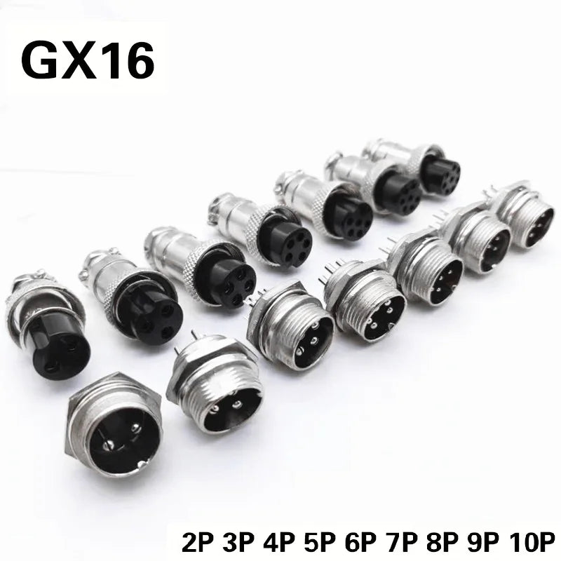 2 Sets  Male + Female GX16 Aviation Connector Plugs,2P/3P/4P/5P/6P/7P/8P/9P/10P Configurations Ideal