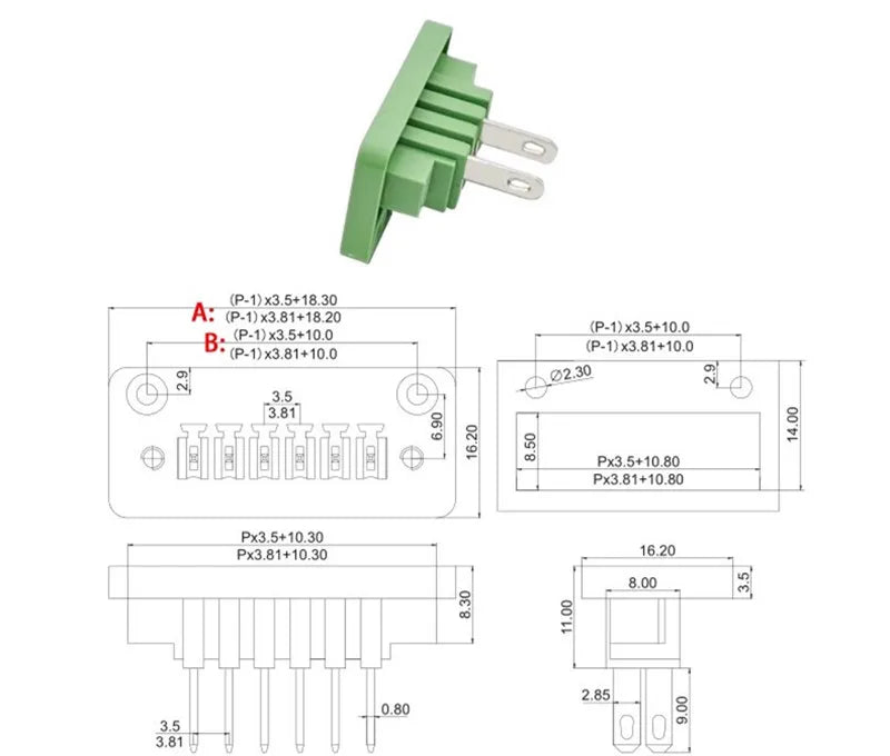 5Sets 3.81MM Pitch Through Wall Pluggable Terminal Blocks 15EDGWB 3.81 2/3/4/5/6/7/8pin Plug + Pin Header Socket Set