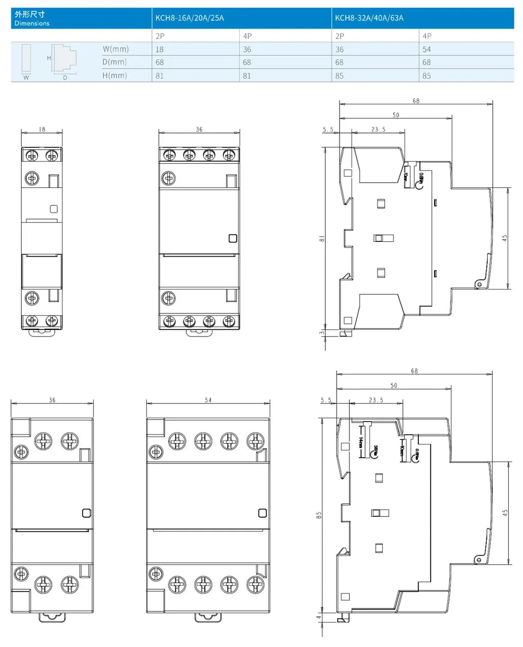 GEYA Din Rail Mounted Household Modular AC Contactor for Smart Home/Hotel - AC220V, 2P, 16A/20A/25A, 2NC/2NO/1NO1NC, 50/60Hz