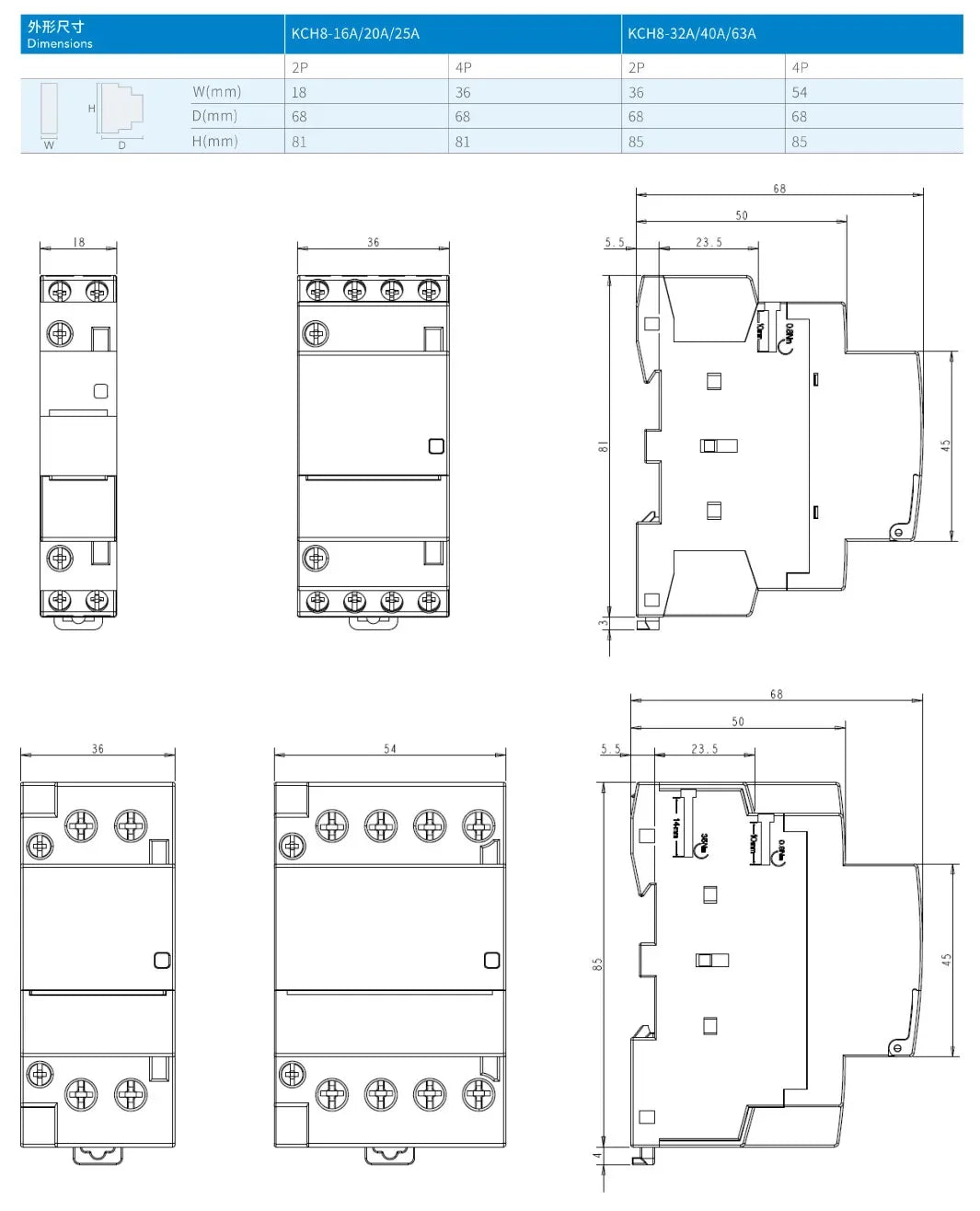 GEYA Din Rail Mounted Household Modular AC Contactor for Smart Home/Hotel - AC220V, 2P, 16A/20A/25A, 2NC/2NO/1NO1NC, 50/60Hz