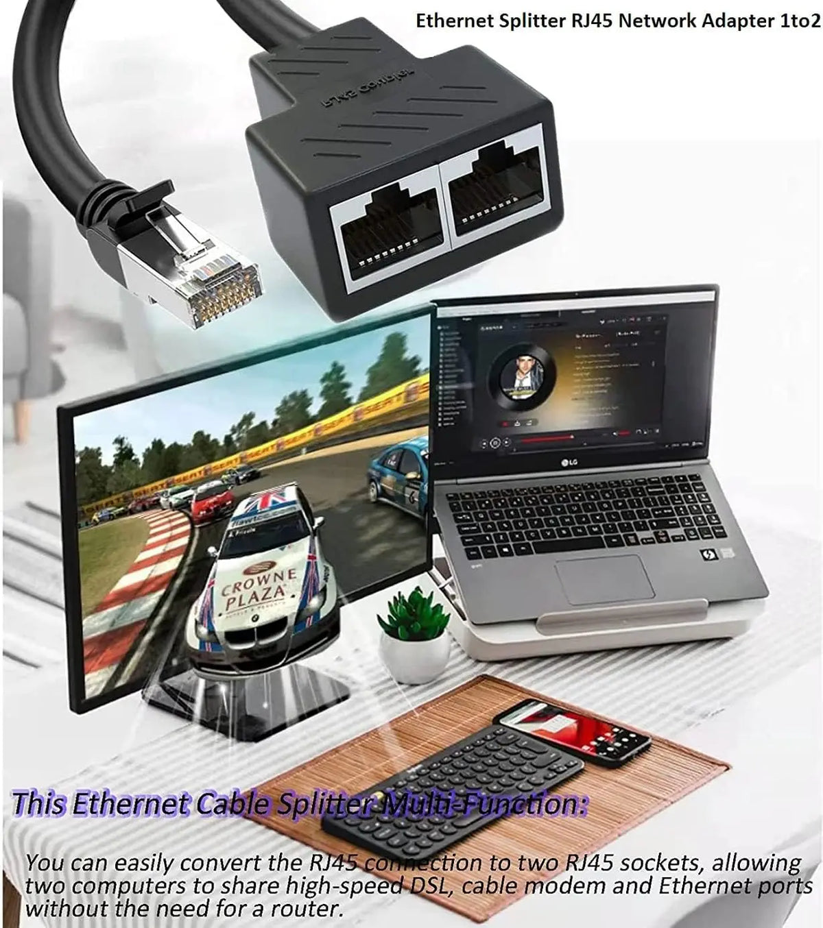 RJ45 8P8C Eight Core Network Cable Splitter Network Tee 1 Male to 2 Female Adapter Network Extender CAT6/CAT5