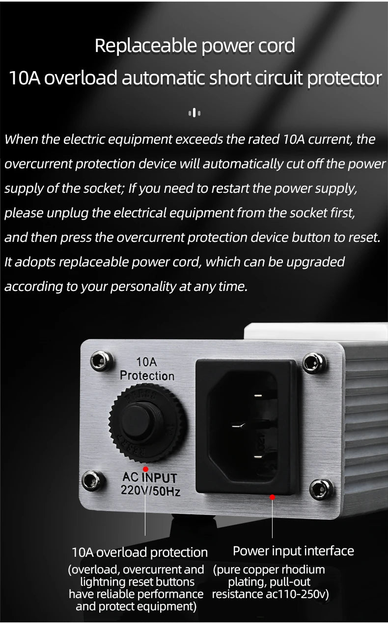 ATAUDIO HIFI Audio Power Filter Noise AC Power Filter Power 1500W 110V-250V  Purifier Surge Protection with EU Universal Outlets