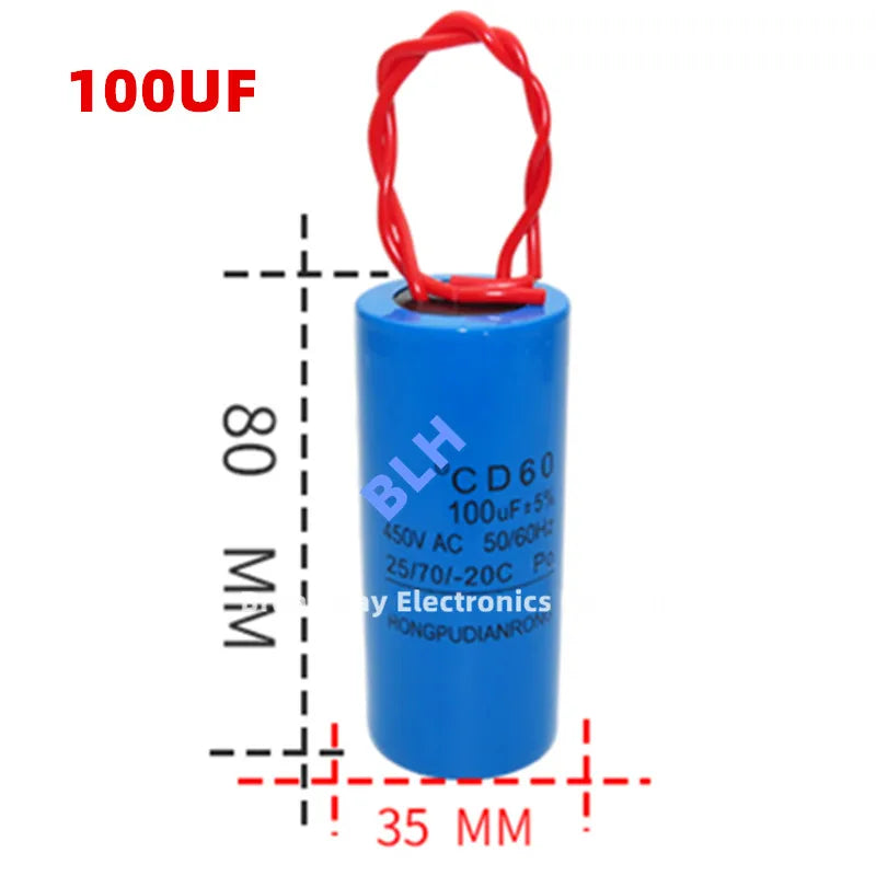 CD60 startup capacitor Plastic shell/electrolytic cell 450V 450VAC 75UF 100UF 150UF 200UF 250UF 300UF 350UF 400UF 500UF 800UF