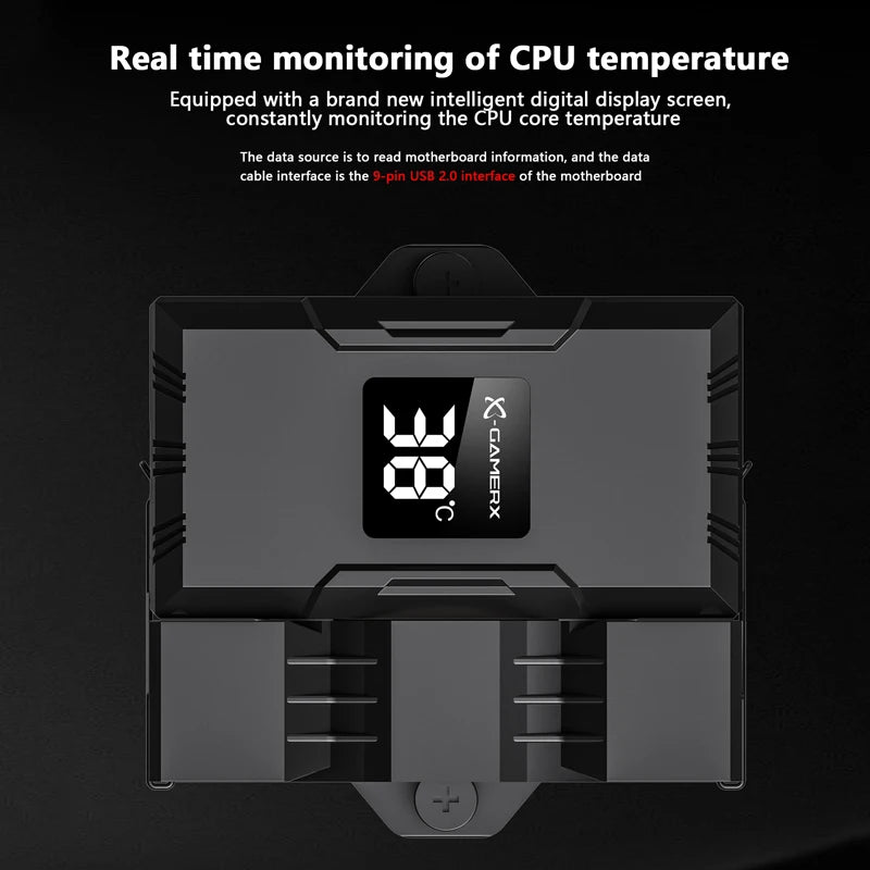 Power Train X-Gamerx Z-1300 9cm with Digital Temperature Display Four Heat Pipe CPU Air Cooler ARGB LGA1700 1200 115X AM4 AM5