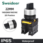 Selector Switch 22mm 2NO/1NO1NC 2/3 Position Self Locking Momentary Button Start Stop Waterproof Push Button Rotary Switch 10A