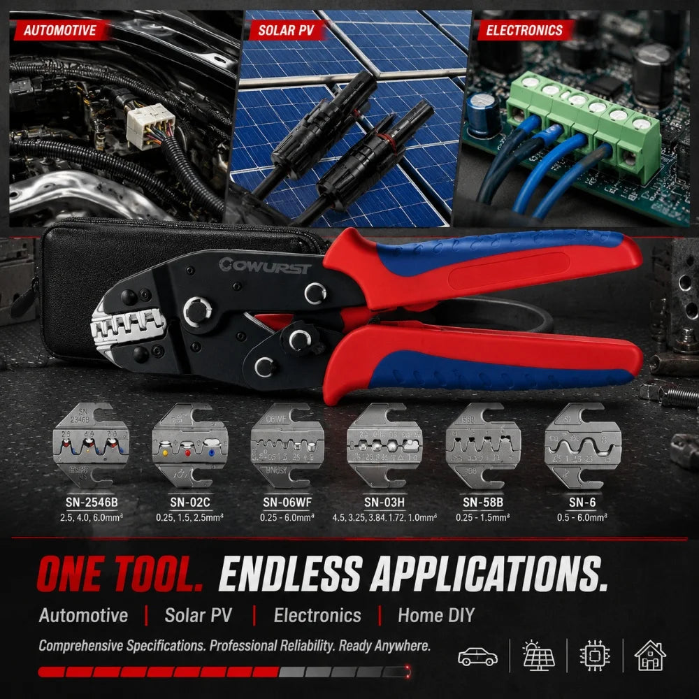 Ratchet Quick-Change Crimping Pliers SN-68 with 6 Jaws for Automotive Terminals, Dupont Terminals, Wire Crimping Tool Kit