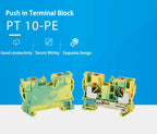 PT10-PE Push-in Ground Feed Through Din Rail Terminal Block 10mm² Protective Earth Plug Wire Electrical Connector PT 10-PE