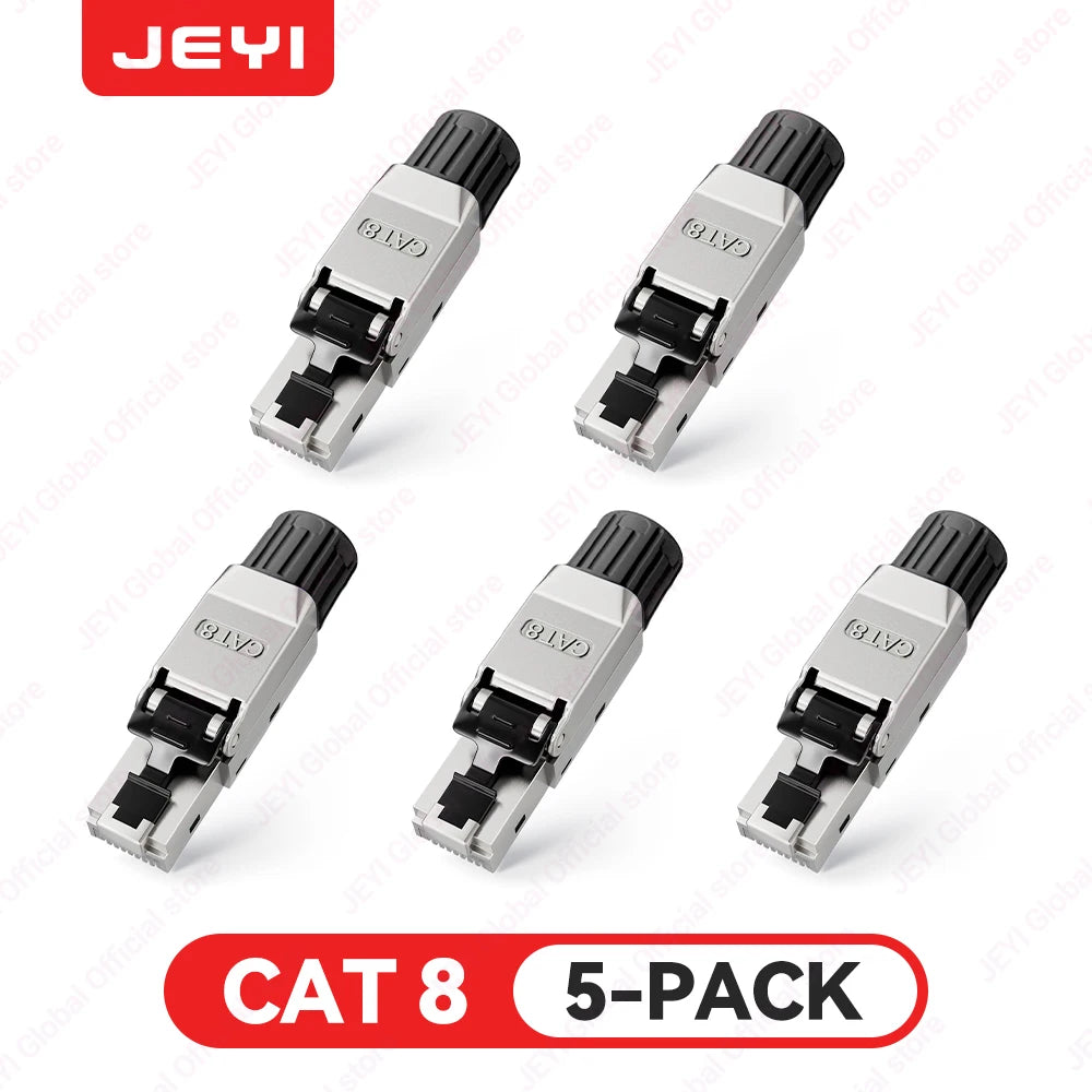 JEYI CAT8/CAT7/CAT6A RJ45 Toolless Ethernet Cable Connector 40Gbps/10Gbps Shielded Network Cable Plug for 22-24AWG STP Lan Cable