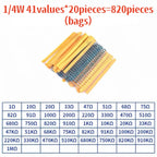 300pcs/600pcs/820pcs 1% Resistor Set Resistance 1/4W Metal Film Resistors Kit 10Ohm ~1M Ohm 30Values Electronic Components Kit