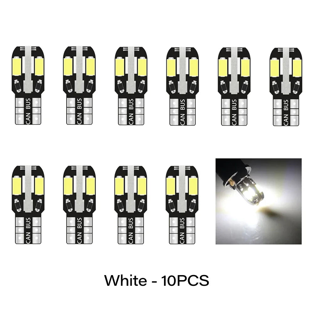 10PCS W5W T10 LED Bulbs Canbus 5730 8SMD 12V 6000K for Car Turn Signal Reading Brake Trunk Hood Width Clearance Lights